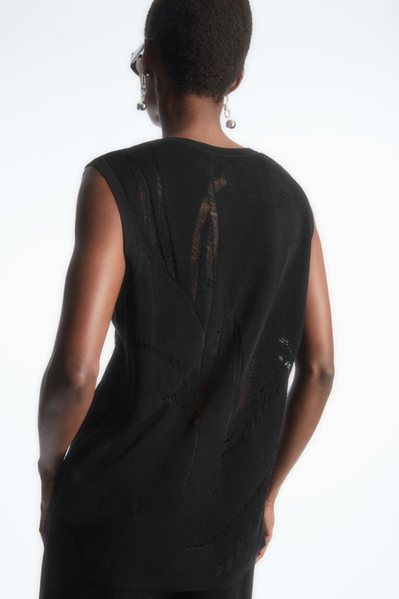 Women's COS Botanical Knitted Vest Black NZ-49ZNDLBIY