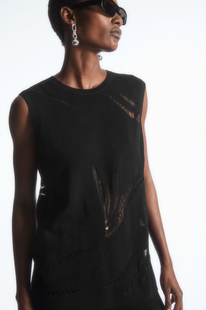 Women\'s COS Botanical Knitted Vest Black NZ-49ZNDLBIY