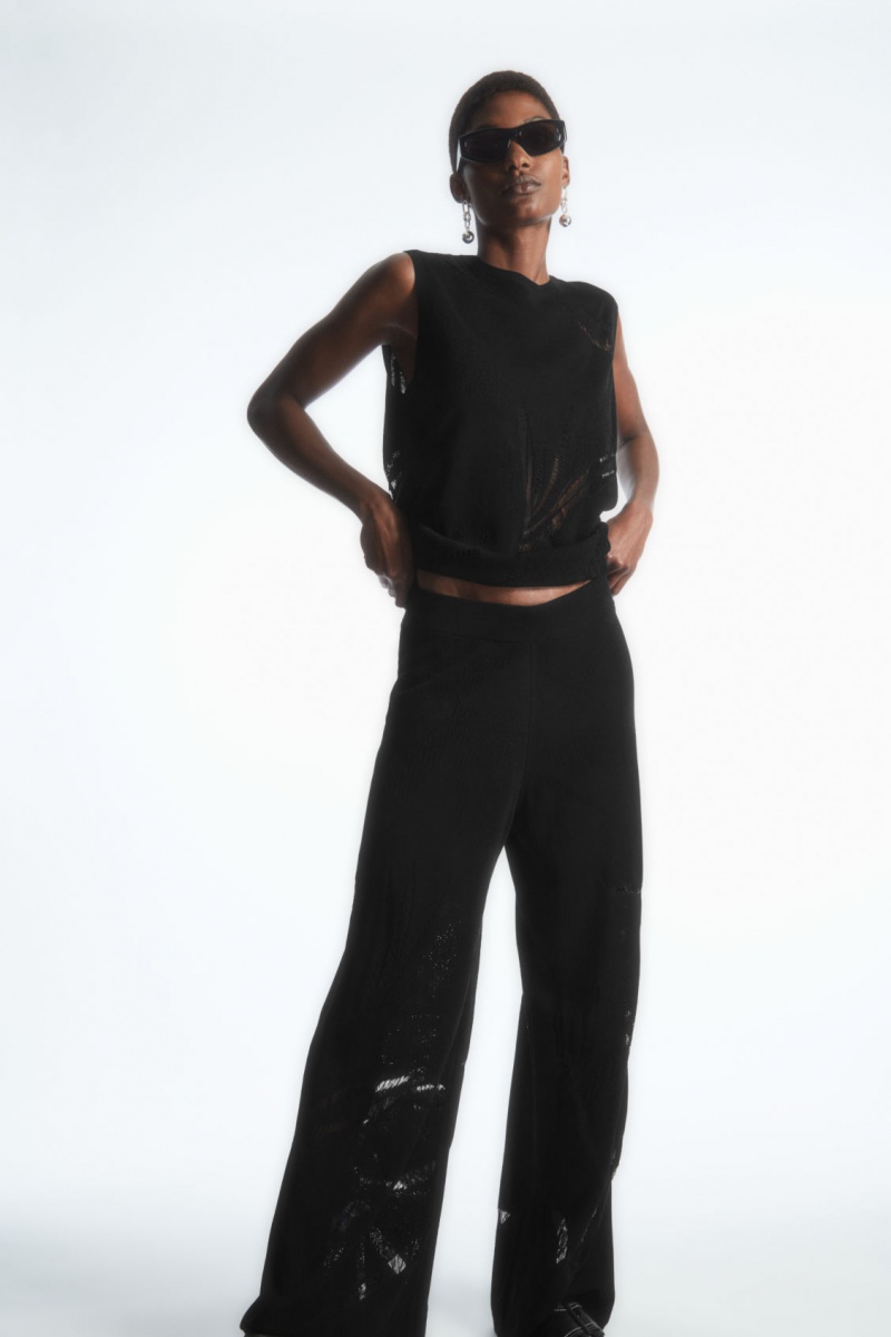 Women's COS Botanical Knitted Wide-Leg Pants Black NZ-61DEYBIOL