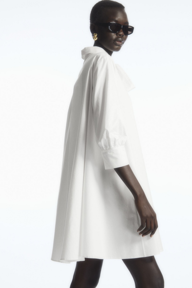 Women's COS Bow Mini Dress White NZ-72LDIHJKE