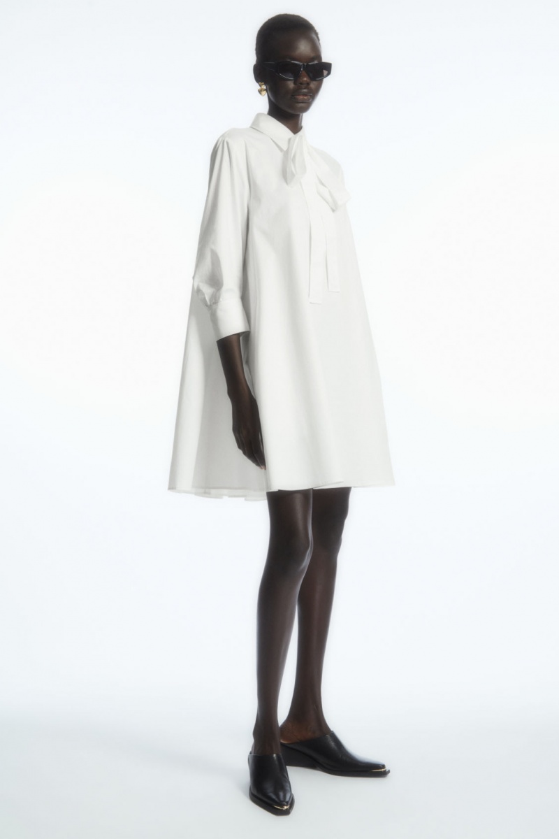 Women\'s COS Bow Mini Dress White NZ-72LDIHJKE