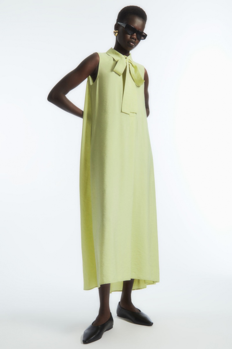 Women's COS Bow Sleeveless Midi Dress Light Green NZ-03VAFGECB