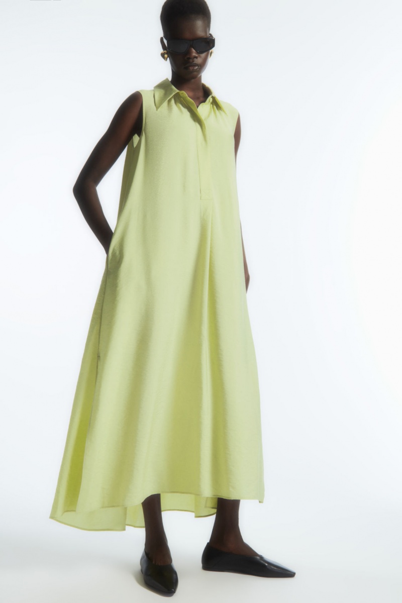 Women's COS Bow Sleeveless Midi Dress Light Green NZ-03VAFGECB