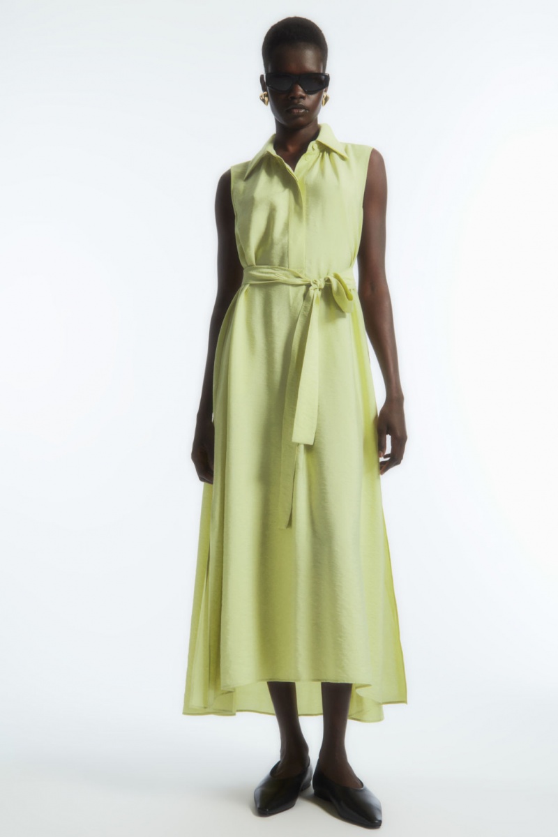 Women\'s COS Bow Sleeveless Midi Dress Light Green NZ-03VAFGECB