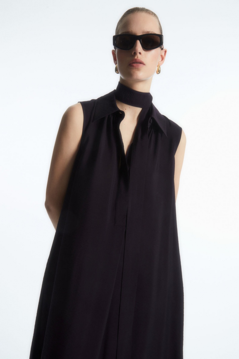 Women's COS Bow Sleeveless Midi Dress Navy NZ-68RWAUQLE