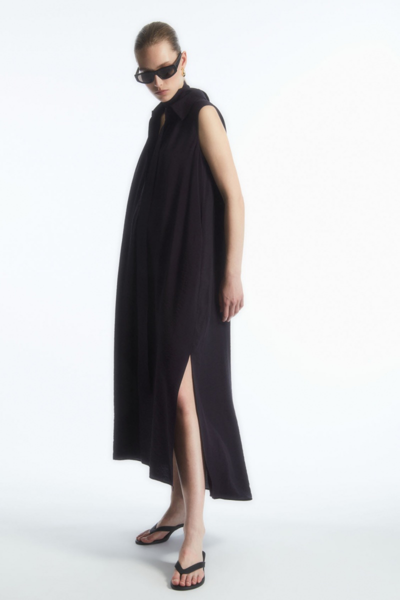 Women's COS Bow Sleeveless Midi Dress Navy NZ-68RWAUQLE