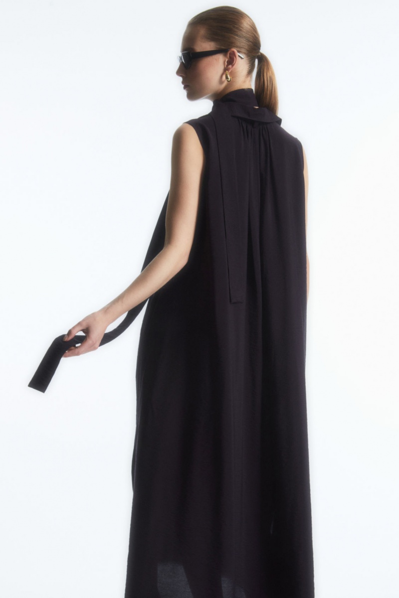 Women's COS Bow Sleeveless Midi Dress Navy NZ-68RWAUQLE