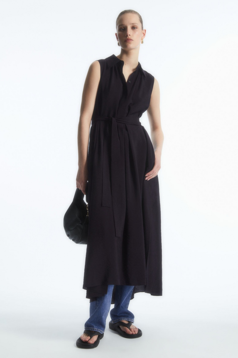 Women's COS Bow Sleeveless Midi Dress Navy NZ-68RWAUQLE