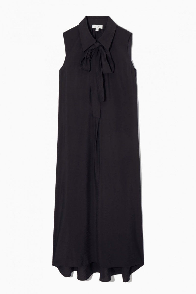 Women's COS Bow Sleeveless Midi Dress Navy NZ-68RWAUQLE