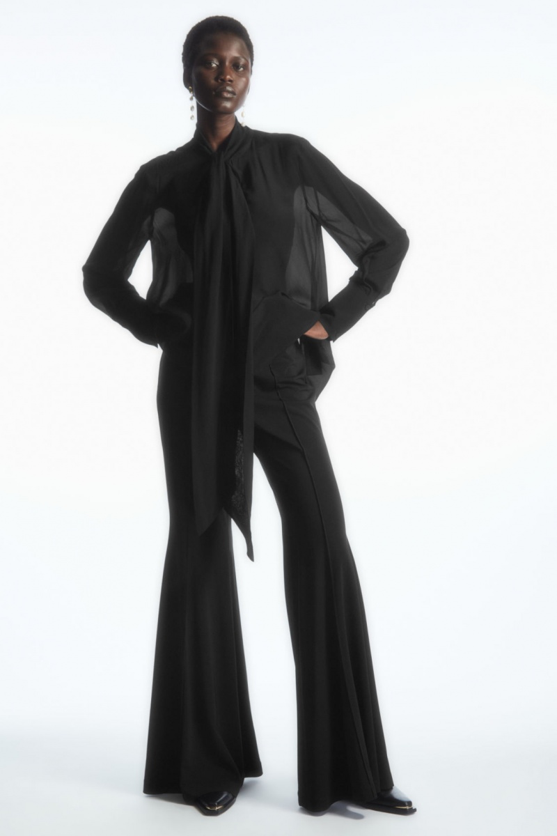 Women's COS Bow Voile Blouse Black NZ-79OPQCMTY