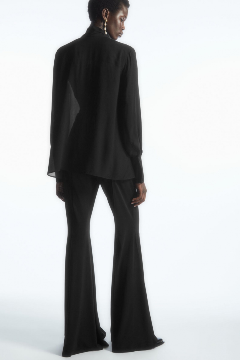 Women's COS Bow Voile Blouse Black NZ-79OPQCMTY