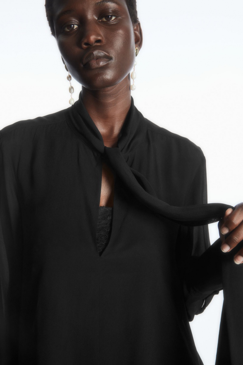 Women's COS Bow Voile Blouse Black NZ-79OPQCMTY