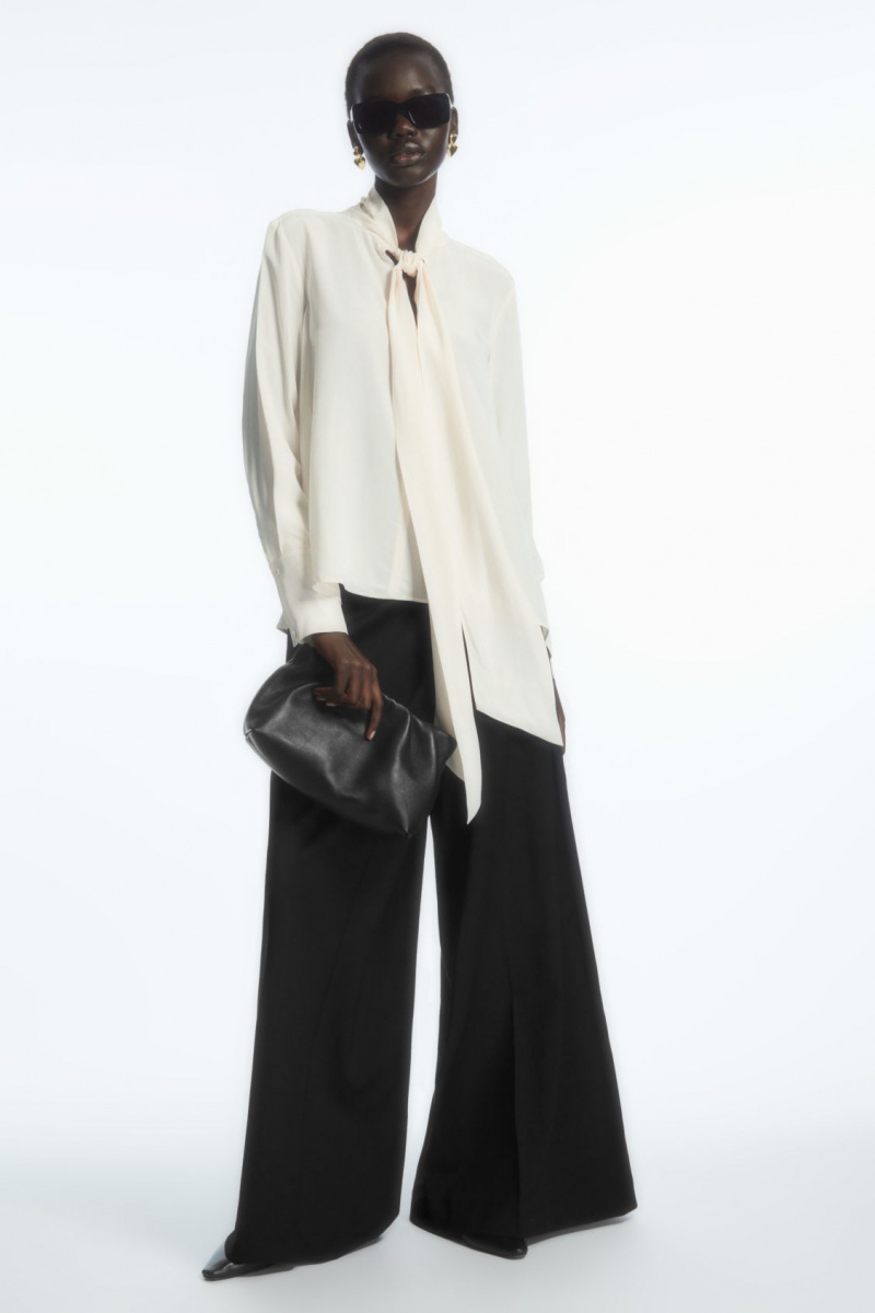 Women's COS Bow Voile Blouse White NZ-24PBVOCWK