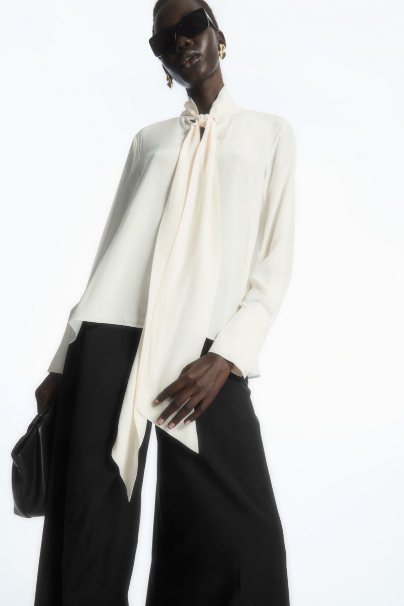 Women\'s COS Bow Voile Blouse White NZ-24PBVOCWK
