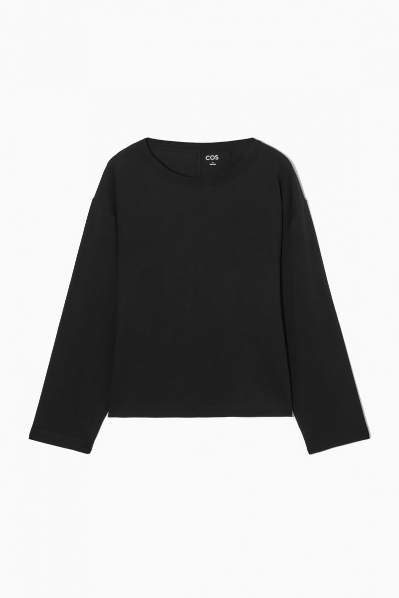 Women's COS Boxy Long-Sleeved T-Shirt Black NZ-21DEUIRMP