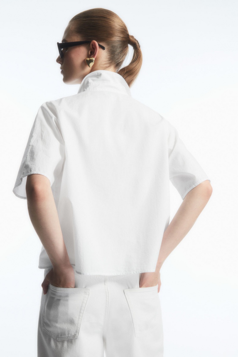 Women's COS Boxy Short-Sleeved Poplin Shirts White NZ-85MBYAUTR