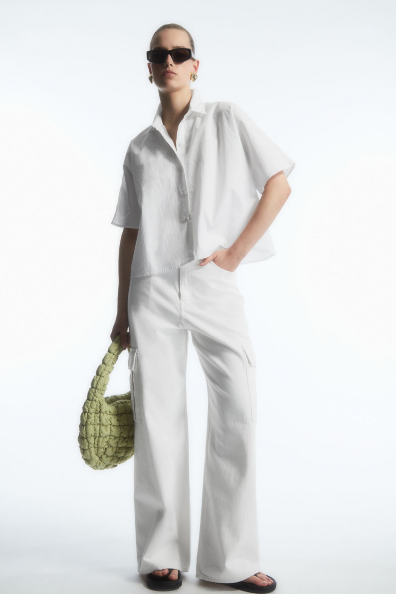 Women's COS Boxy Short-Sleeved Poplin Shirts White NZ-85MBYAUTR
