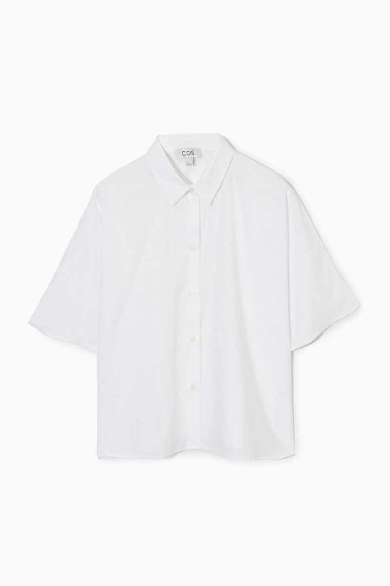 Women's COS Boxy Short-Sleeved Poplin Shirts White NZ-85MBYAUTR