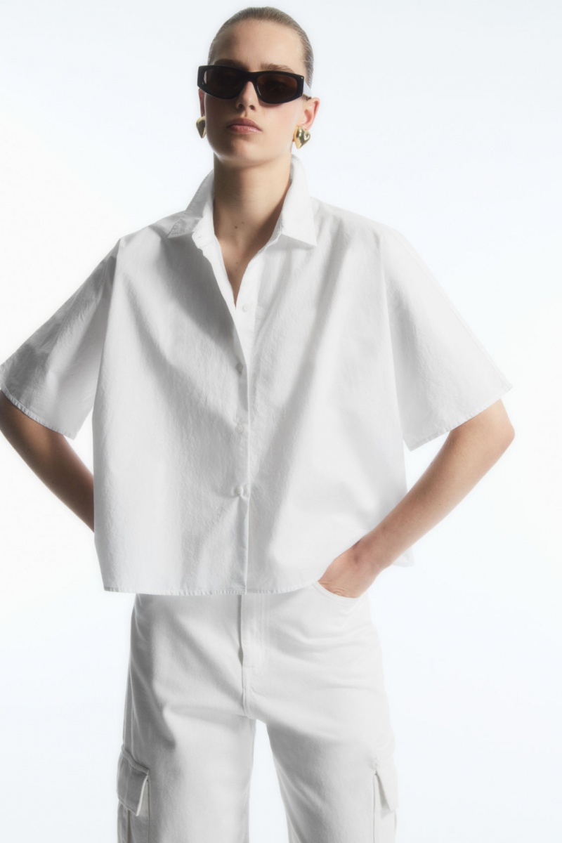 Women\'s COS Boxy Short-Sleeved Poplin Shirts White NZ-85MBYAUTR