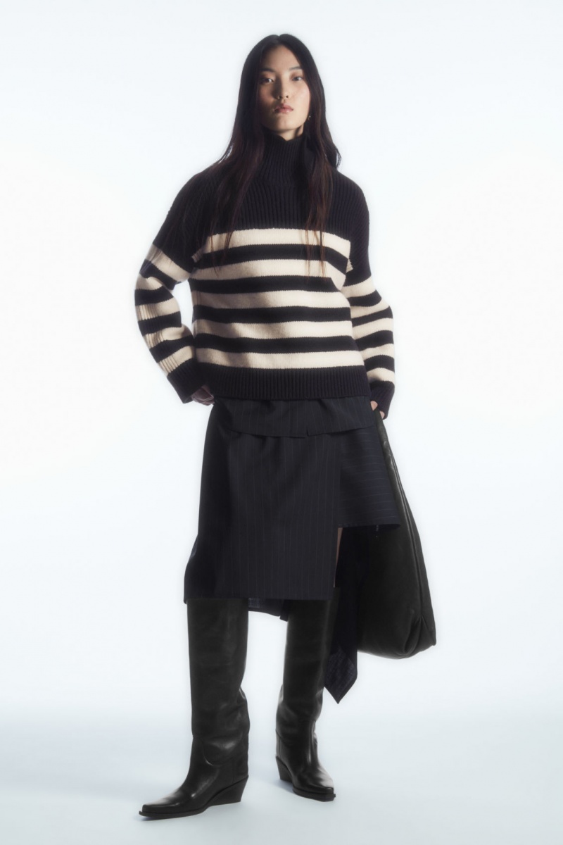 Women's COS Button-Embellished Striped Wool Sweaters Navy NZ-91ISEVGQY