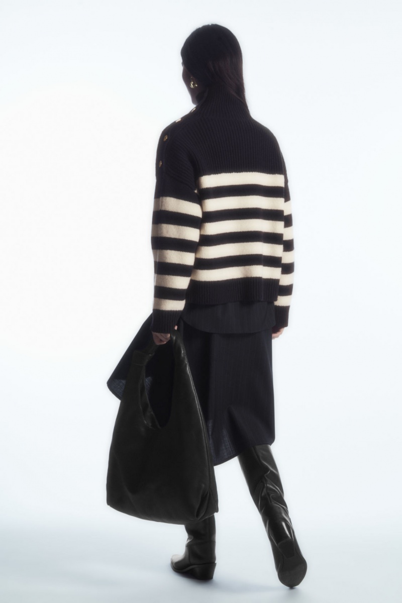 Women's COS Button-Embellished Striped Wool Sweaters Navy NZ-91ISEVGQY