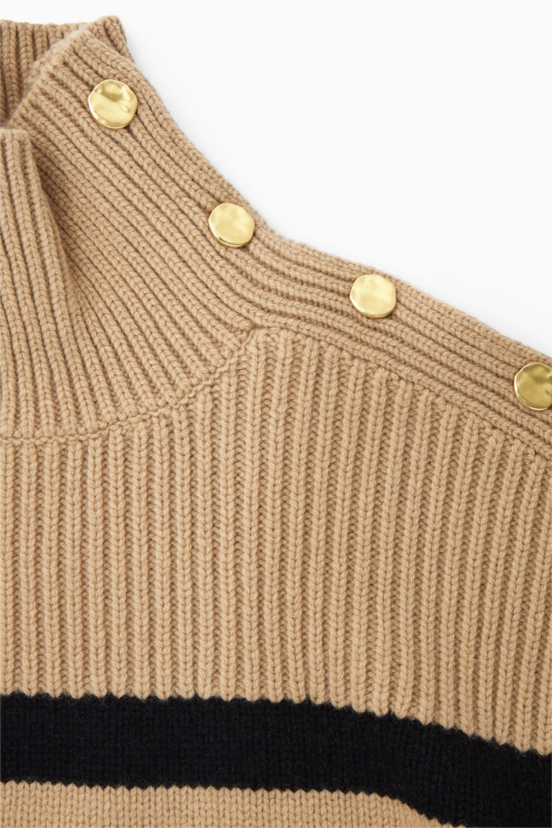 Women's COS Button-Embellished Striped Wool Sweaters Beige / Black NZ-14FCWOVXP