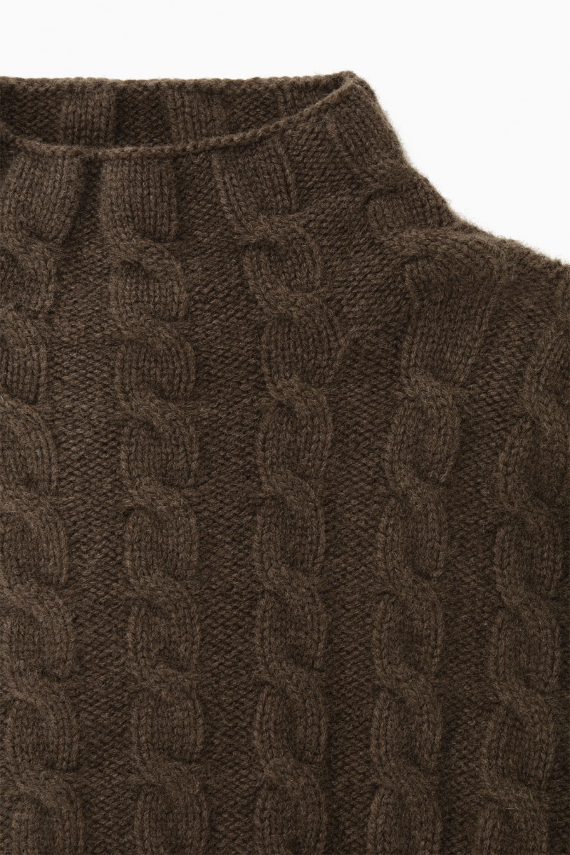 Women's COS Cable-Knit Turtleneck Sweaters Dark Brown NZ-06JERBAYL
