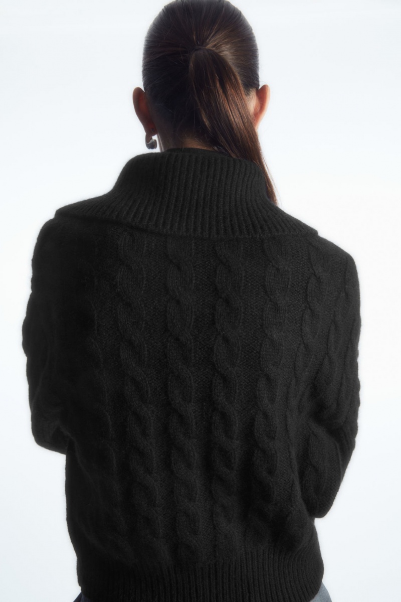 Women's COS Cable-Knit Wool Zip-Up Jackets Black NZ-43JNCDPTU