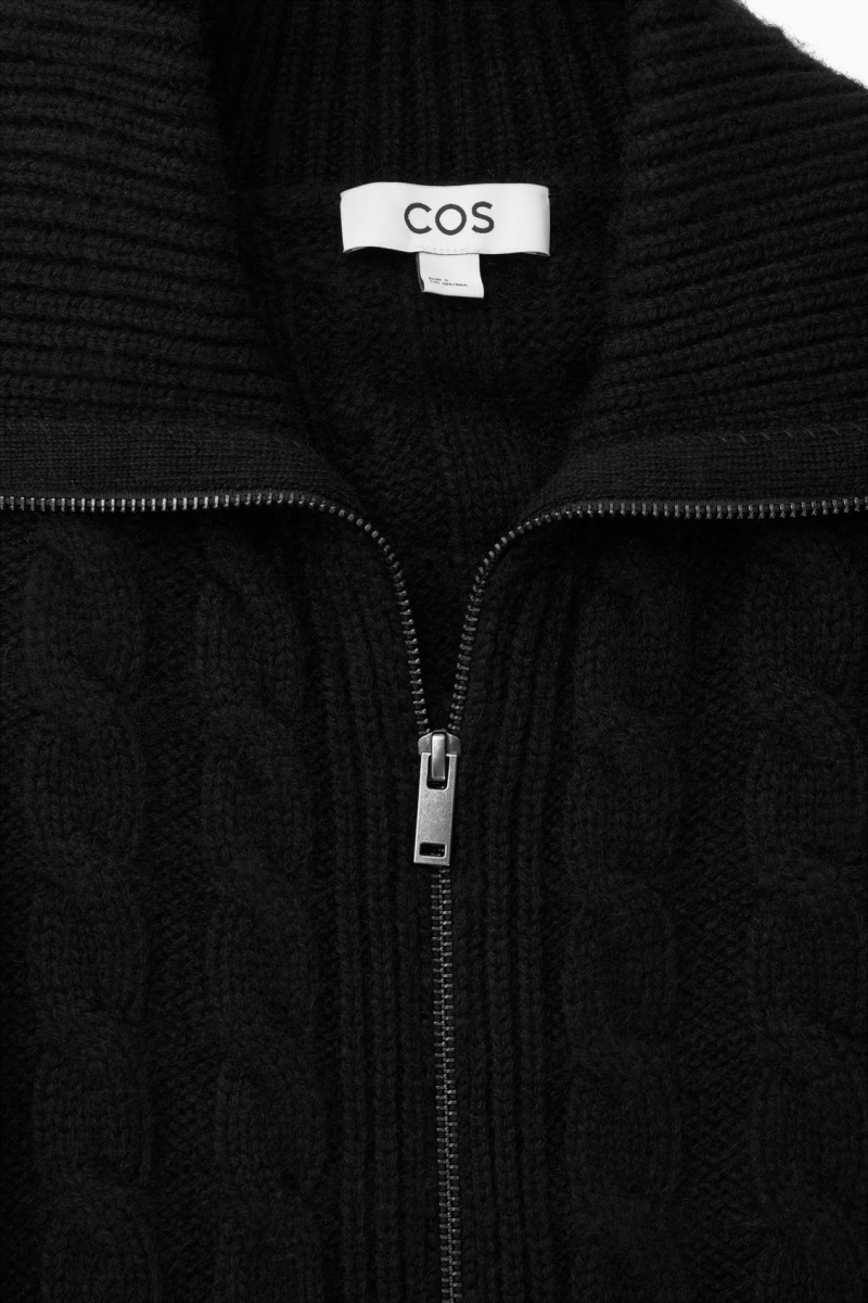Women's COS Cable-Knit Wool Zip-Up Jackets Black NZ-43JNCDPTU