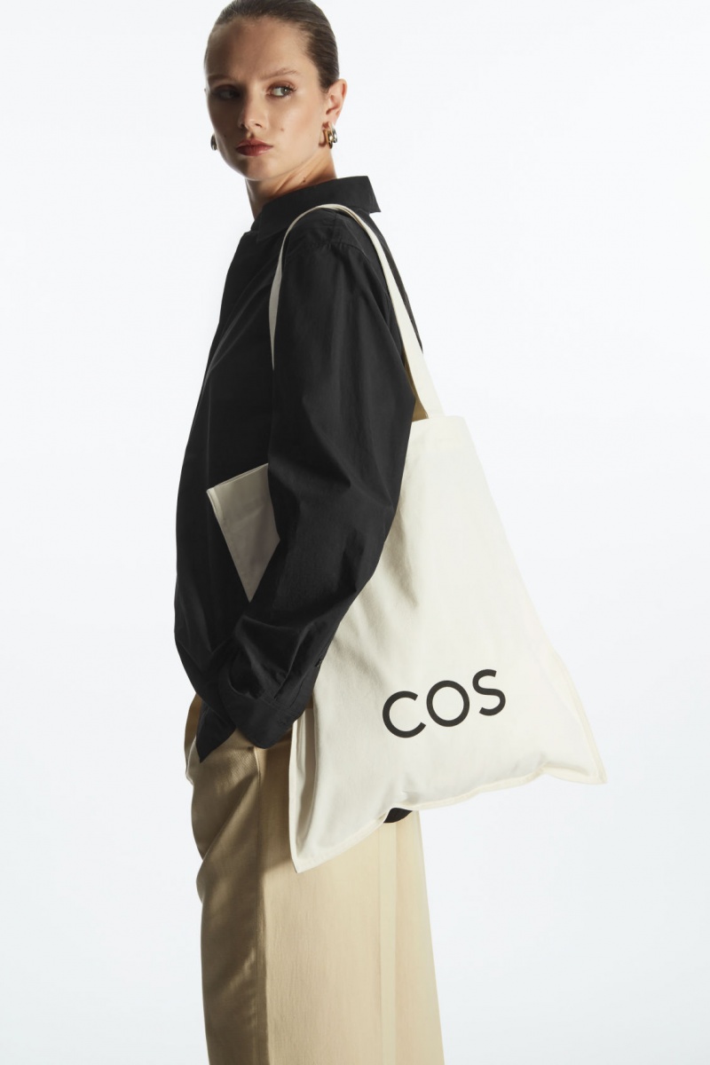 Women\'s COS Canvas Tote Bags White NZ-12SFEKNOC