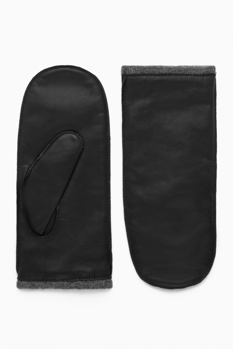 Women's COS Cashmere-Lined Leather Mittens Black / Brown NZ-72HMTKXGI