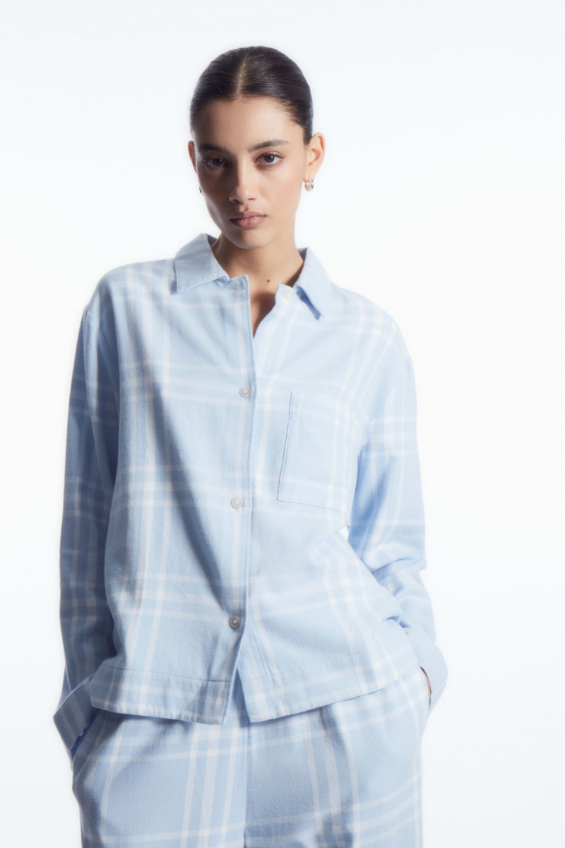 Women's COS Checked Flannel Pajama Set Pajamas Light Blue / White NZ-65SRXZEUM
