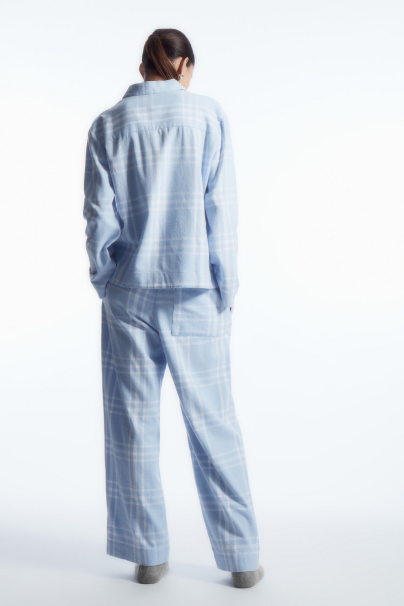 Women's COS Checked Flannel Pajama Set Pajamas Light Blue / White NZ-65SRXZEUM
