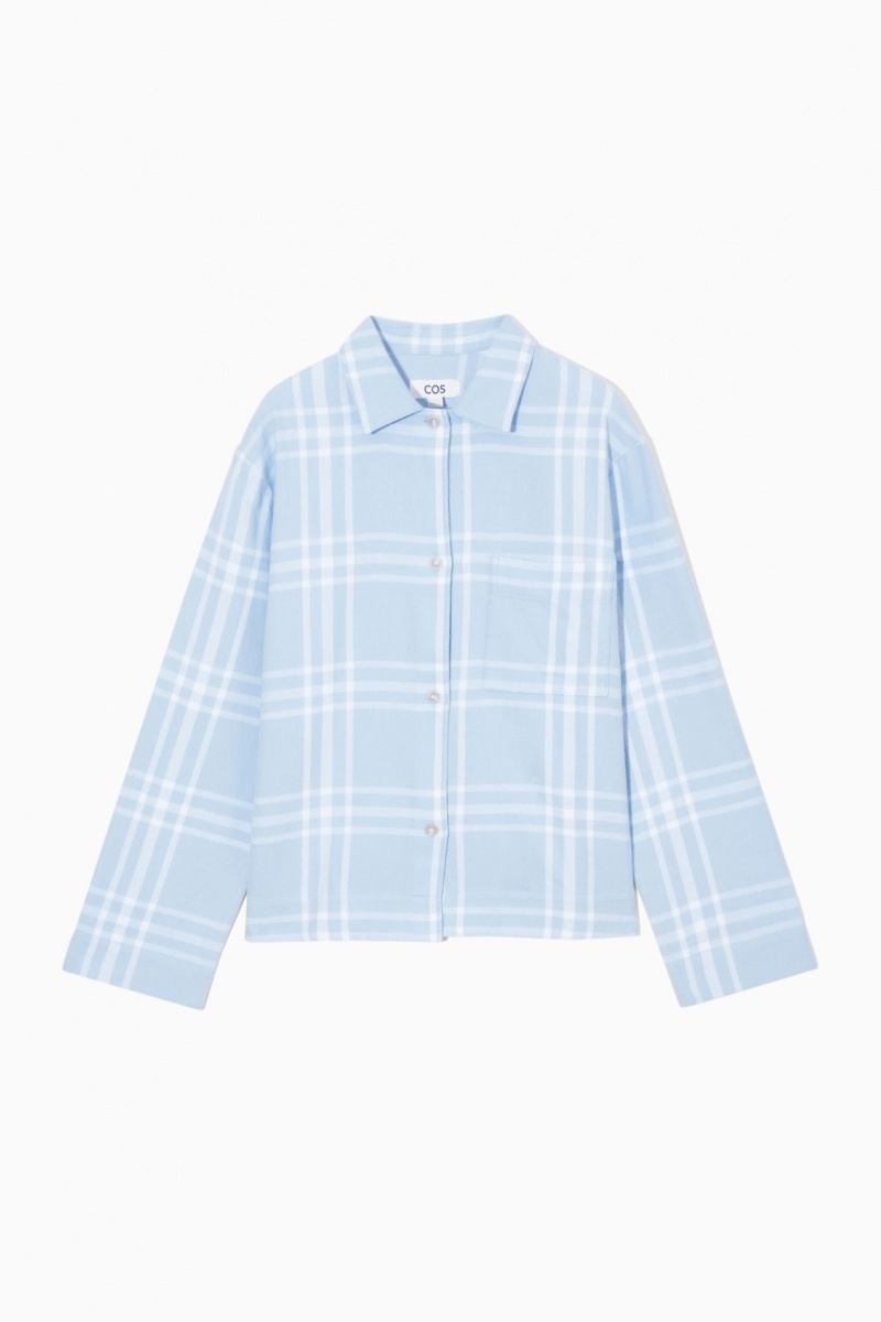 Women's COS Checked Flannel Pajama Set Pajamas Light Blue / White NZ-65SRXZEUM