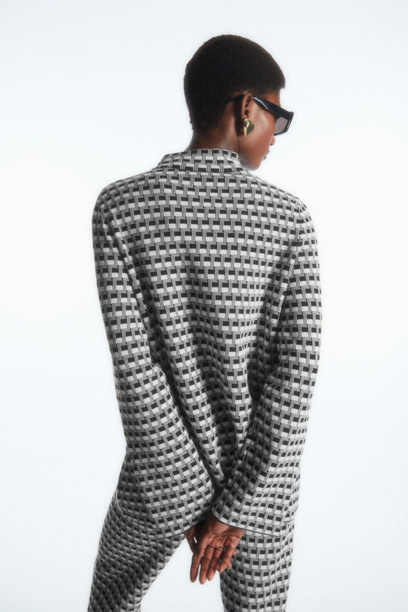 Women's COS Checked Jacquard-Knit High-Neck Tops Black NZ-43VERCOFT