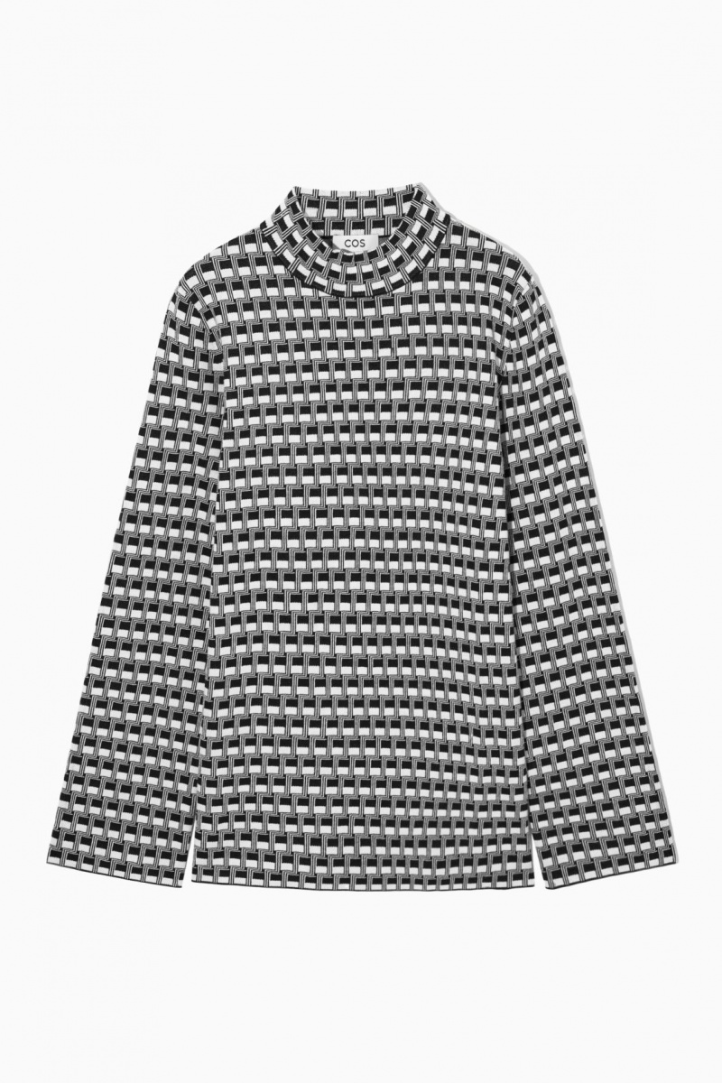 Women's COS Checked Jacquard-Knit High-Neck Tops Black NZ-43VERCOFT
