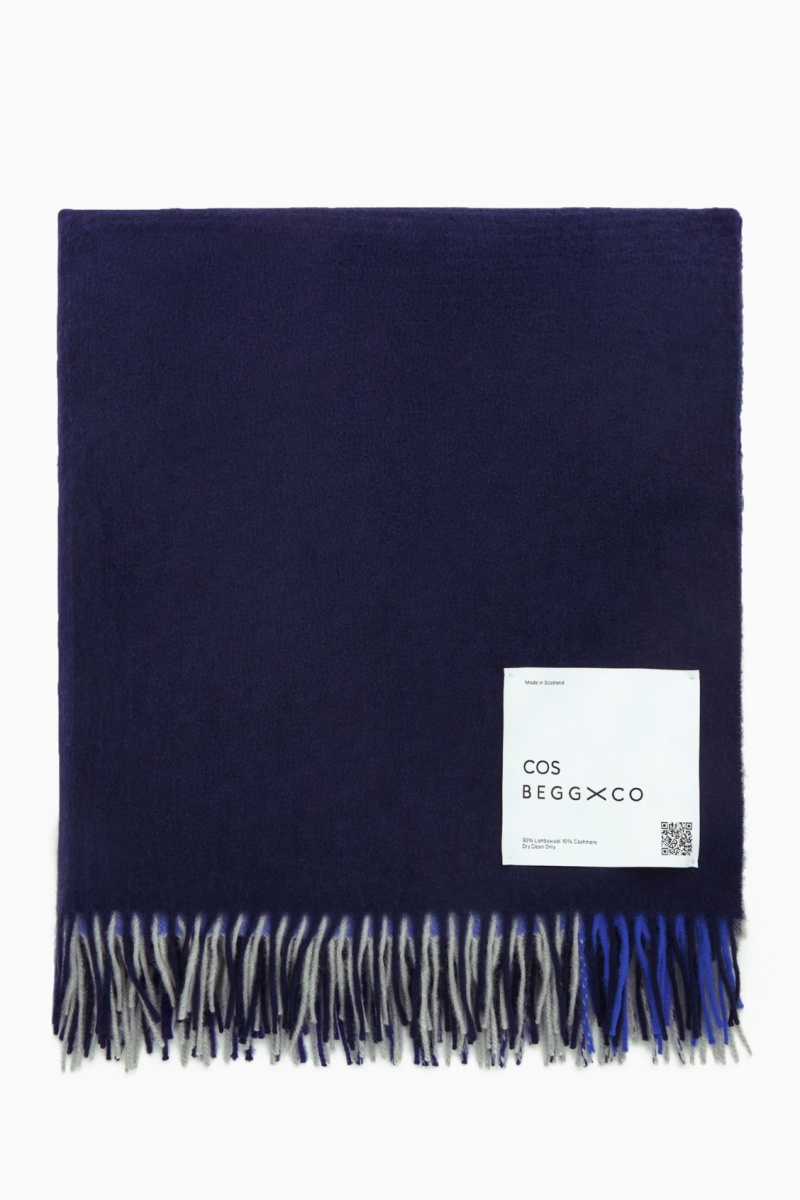 Women's COS Checked Lambswool And Cashmere Blanket Blue NZ-32KUEXTRQ