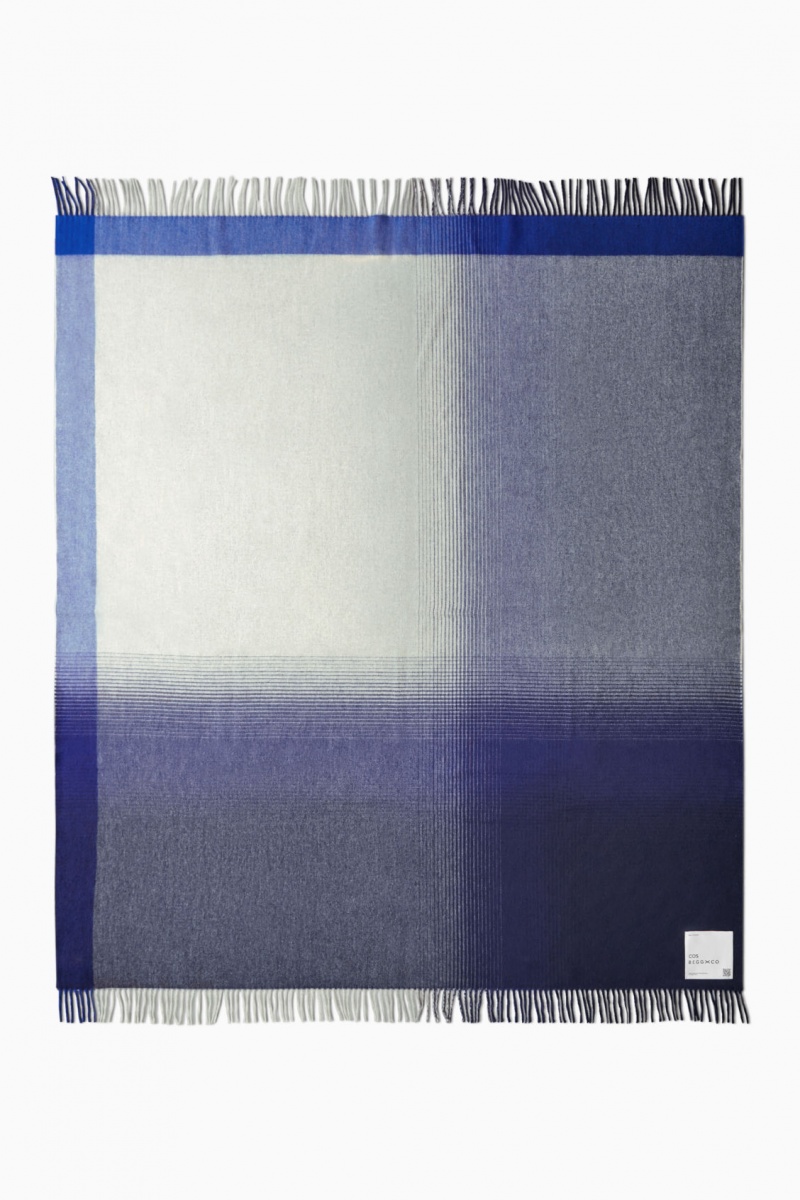 Women's COS Checked Lambswool And Cashmere Blanket Blue NZ-32KUEXTRQ