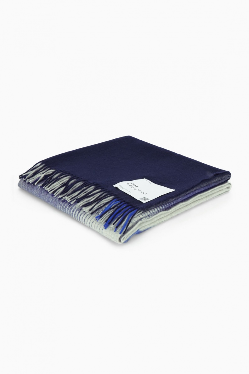 Women's COS Checked Lambswool And Cashmere Blanket Blue NZ-32KUEXTRQ