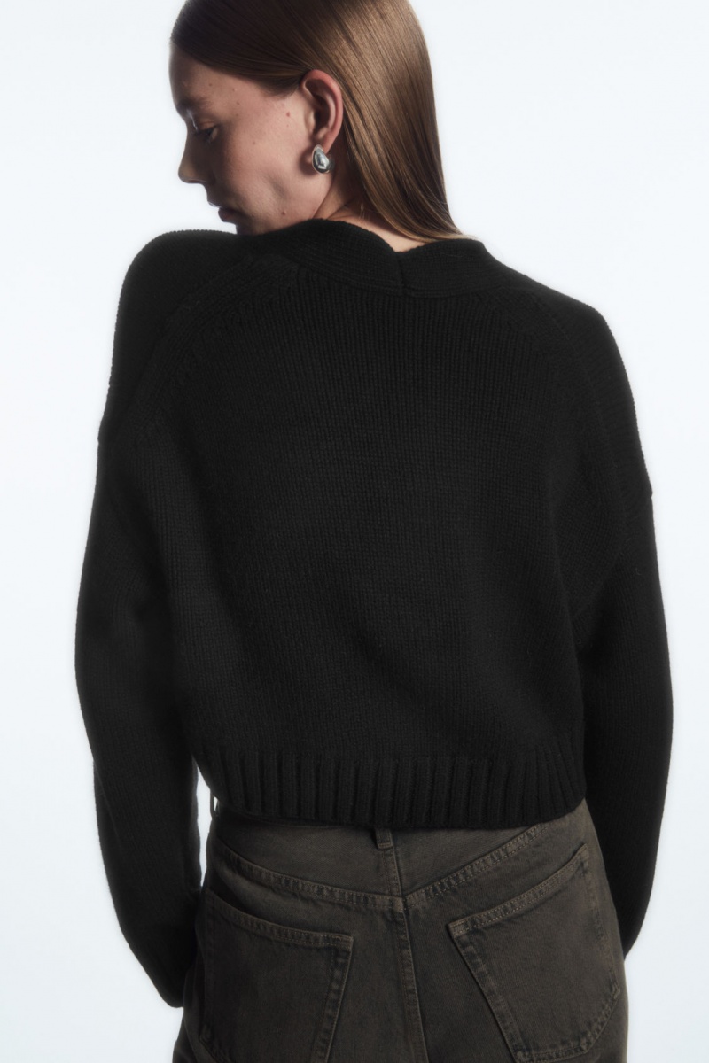 Women's COS Chunky Cropped Cashmere-Blend Cardigan Black NZ-76GHZKCTI