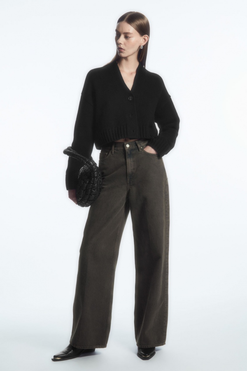 Women's COS Chunky Cropped Cashmere-Blend Cardigan Black NZ-76GHZKCTI
