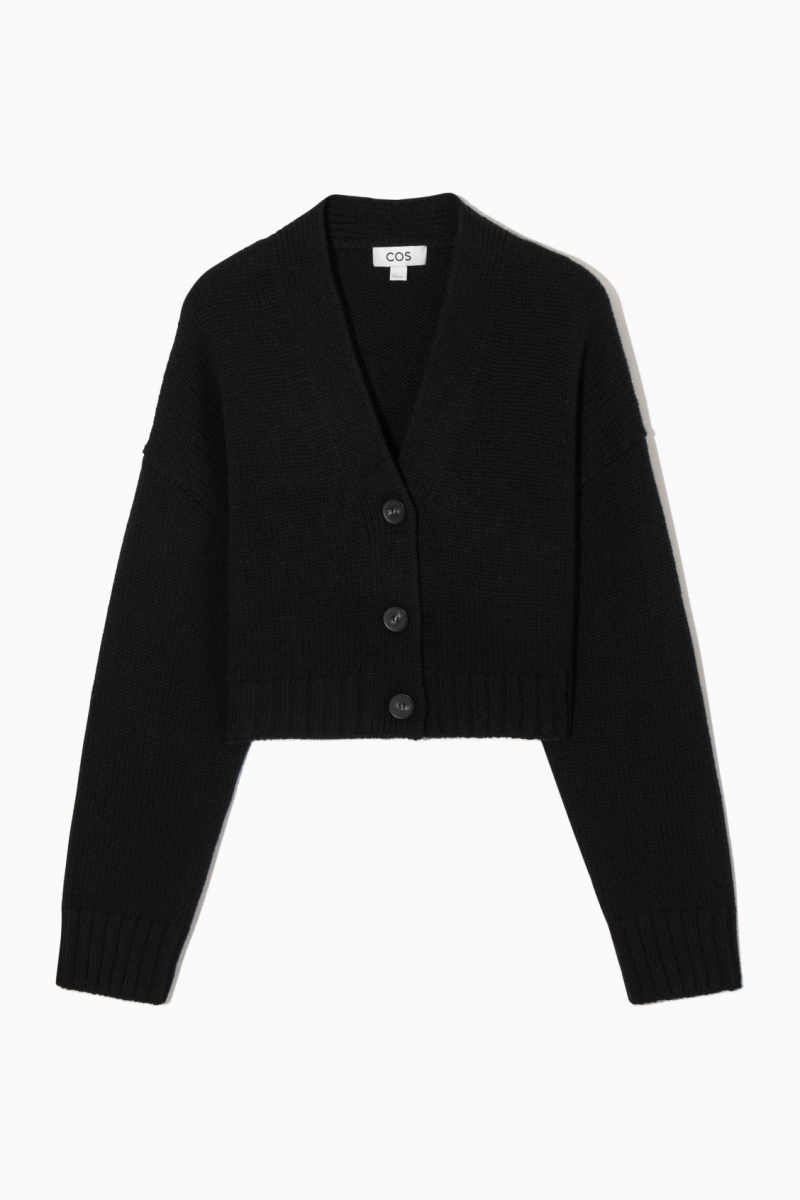 Women's COS Chunky Cropped Cashmere-Blend Cardigan Black NZ-76GHZKCTI