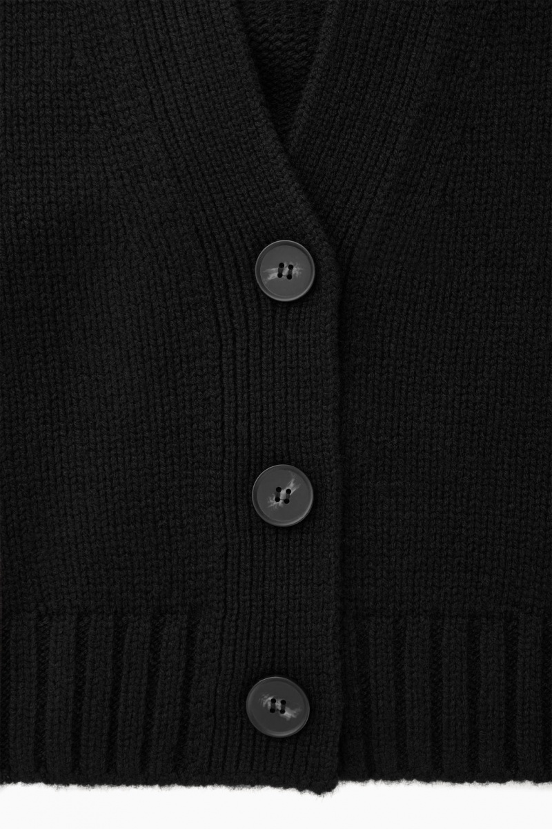 Women's COS Chunky Cropped Cashmere-Blend Cardigan Black NZ-76GHZKCTI