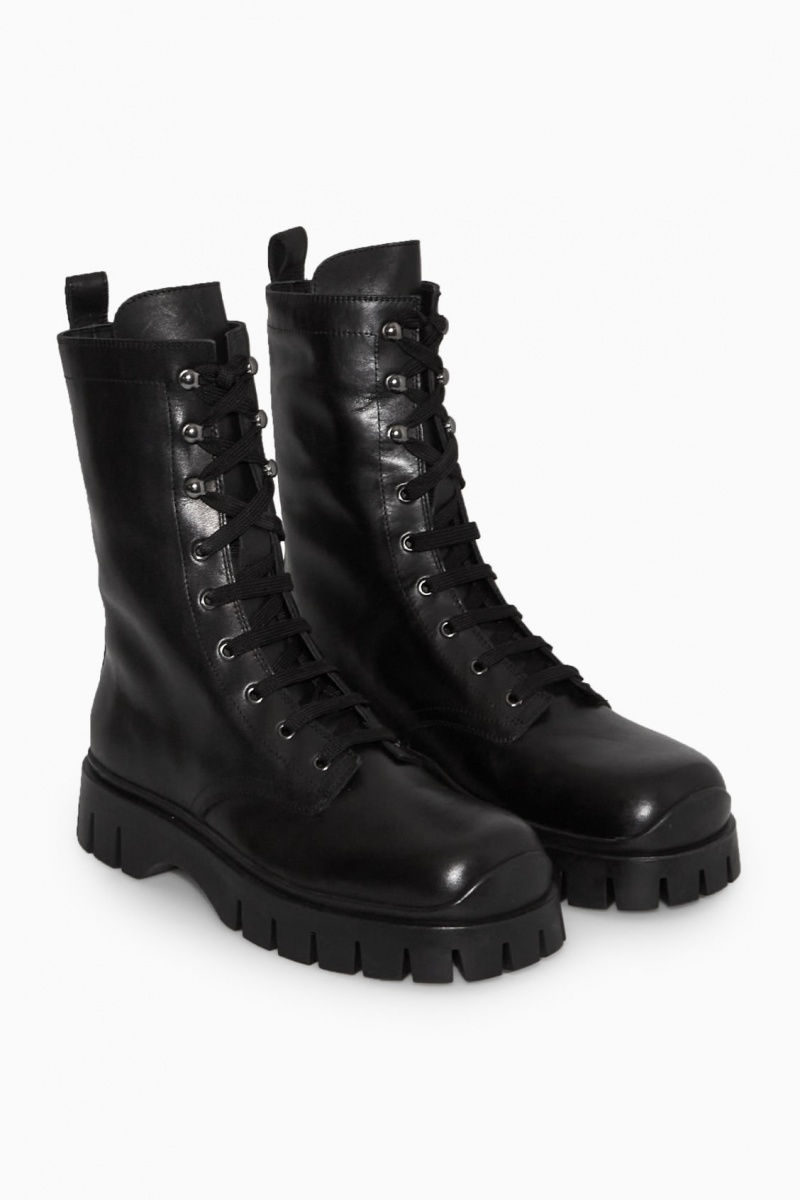 Women\'s COS Chunky Lace Up Boots Black NZ-97EAHDJWN