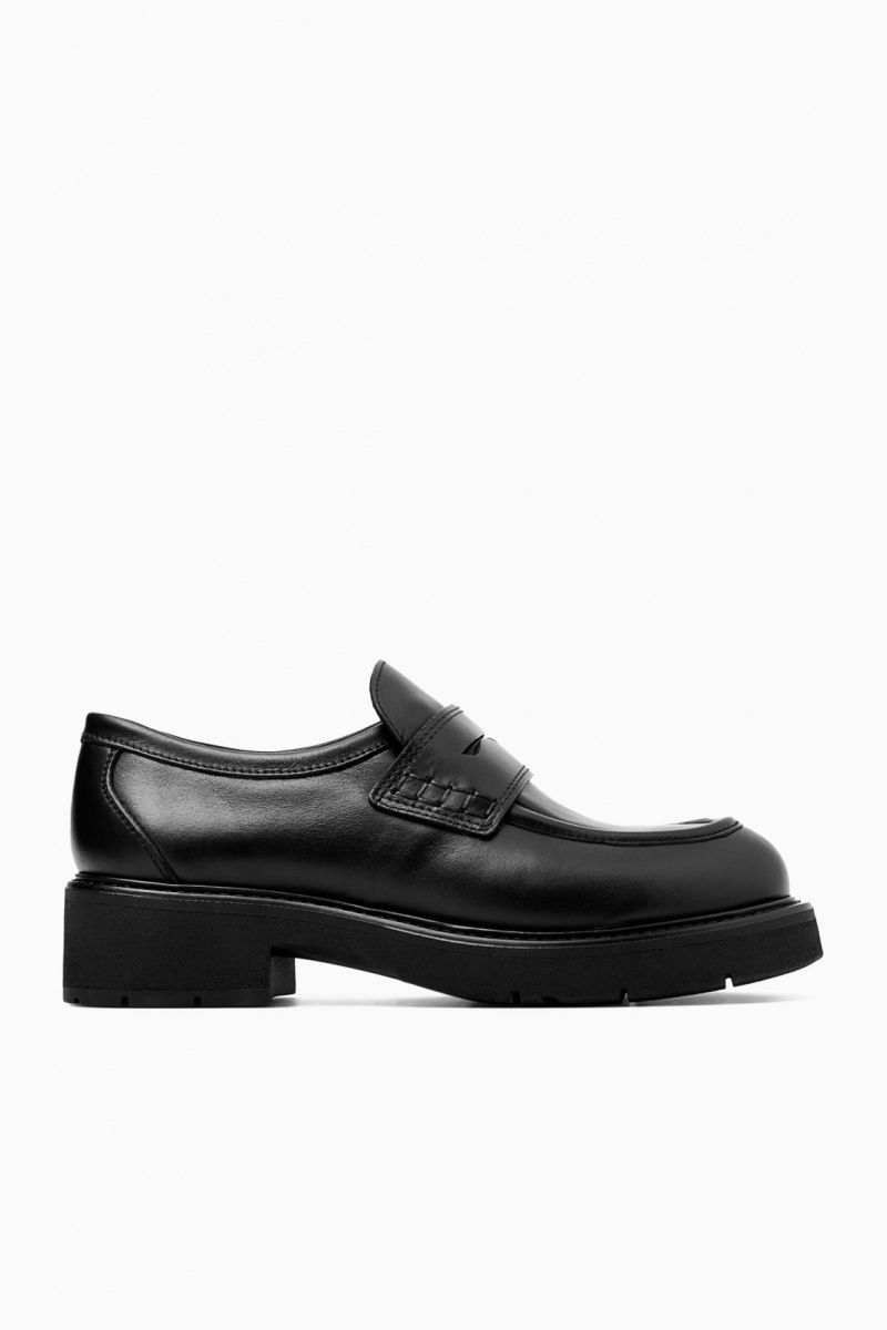 Women's COS Chunky Leather Penny Loafers Black NZ-18SLTNGVX