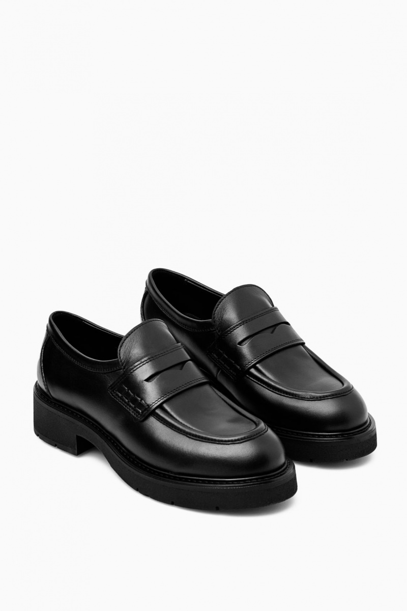 Women's COS Chunky Leather Penny Loafers Black NZ-18SLTNGVX