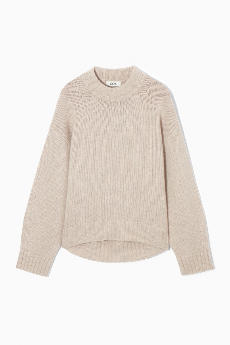 Women's COS Chunky Pure Cashmere Crew-Neck Jumpers Cream NZ-21RYMPBGV