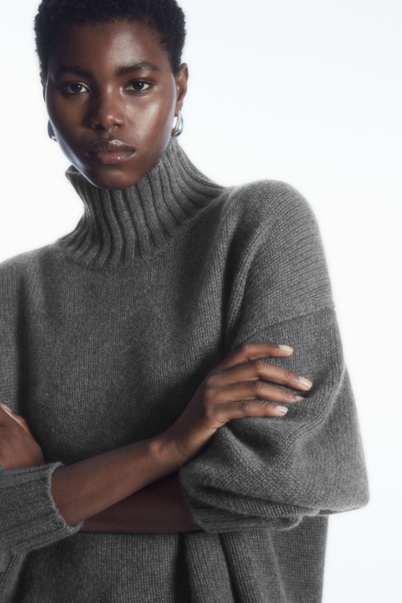 Women\'s COS Chunky Pure Cashmere Turtleneck Sweaters Dark Grey NZ-36CFIQNGR