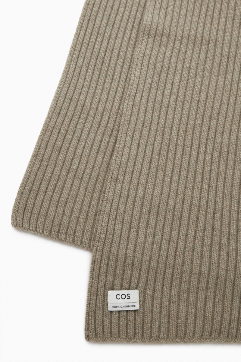 Women's COS Chunky Ribbed-Knit Pure Cashmere Scarf Beige NZ-04HDXROGZ