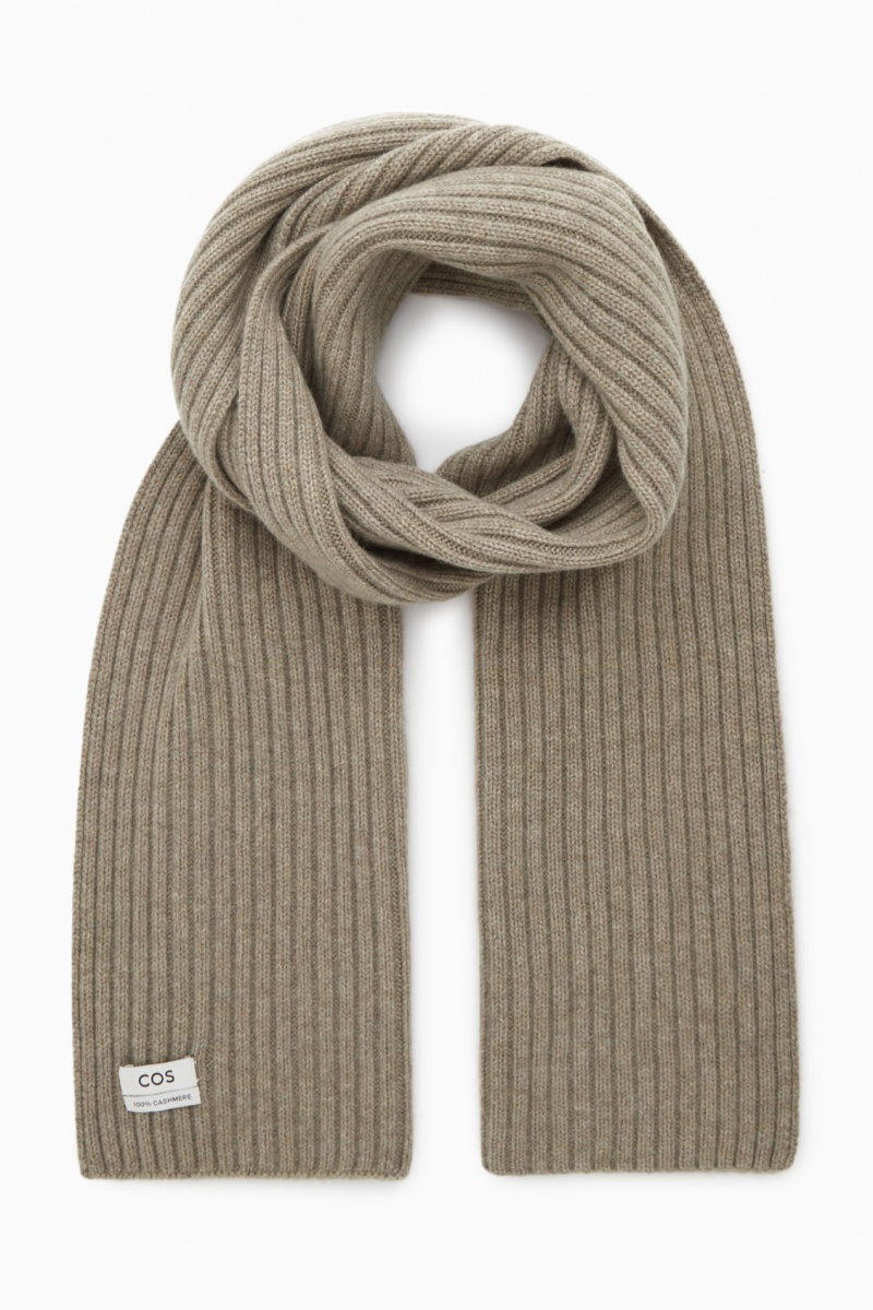 Women\'s COS Chunky Ribbed-Knit Pure Cashmere Scarf Beige NZ-04HDXROGZ
